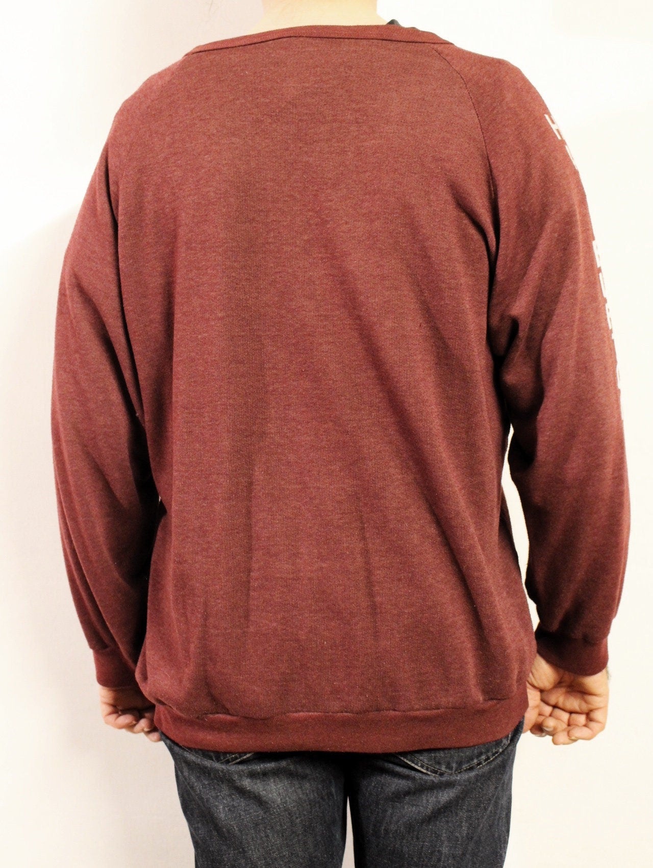 Plain wine oversized 'Haliburton Lake' sweatshirt. Mens burgundy crew neck pullover. Round neck mens jumper