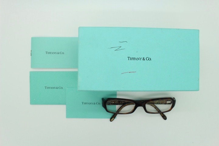 Tiffany and Co rectangular eye glasses. Luxury low profile tortoise acetate optical frames. Prescription eyeglasses. RX vintage spectacles