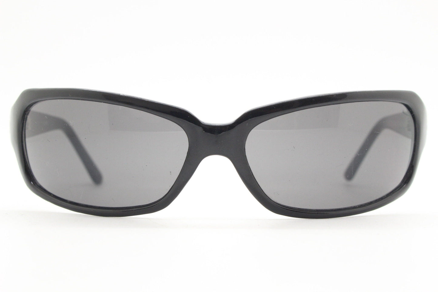 Y2K vintage wrap around sunglasses. Plain black gloss aerodynamic shield. Mini mask visor. 2000's. 90s. Unused NOS
