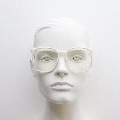 80s vintage oversized square eye glasses made in Italy. Ice white fashion grail optical frames with clear lenses Prescription eyeglasses. RX