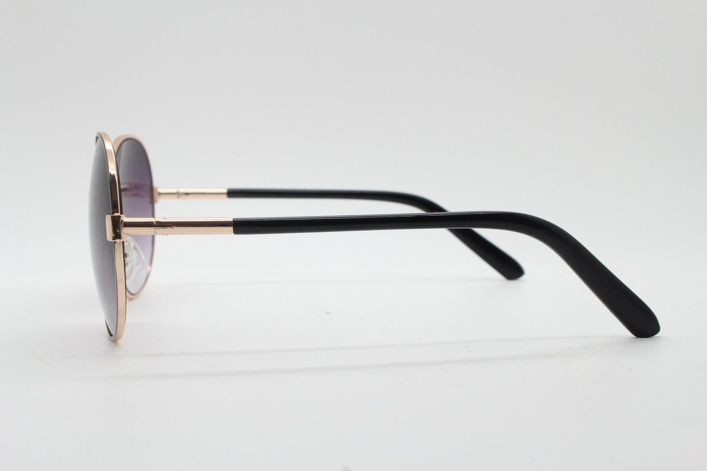 2000s vintage round metal sunglasses, Tasteful enamelled black on gold combo with gradient lenses. Unused BNWT panto. Y2K NOS