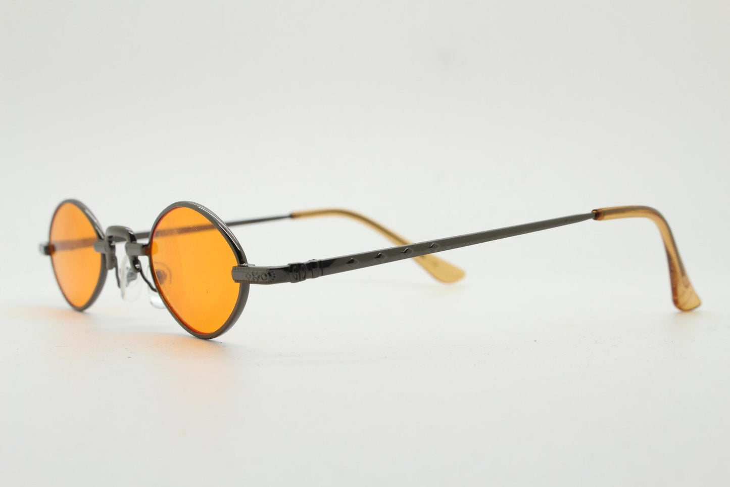 90s vintage small oval sunglasses. Imposing minimal rose gold metal victorian style frame with blazing orange lenses. Steampunk. BNWT