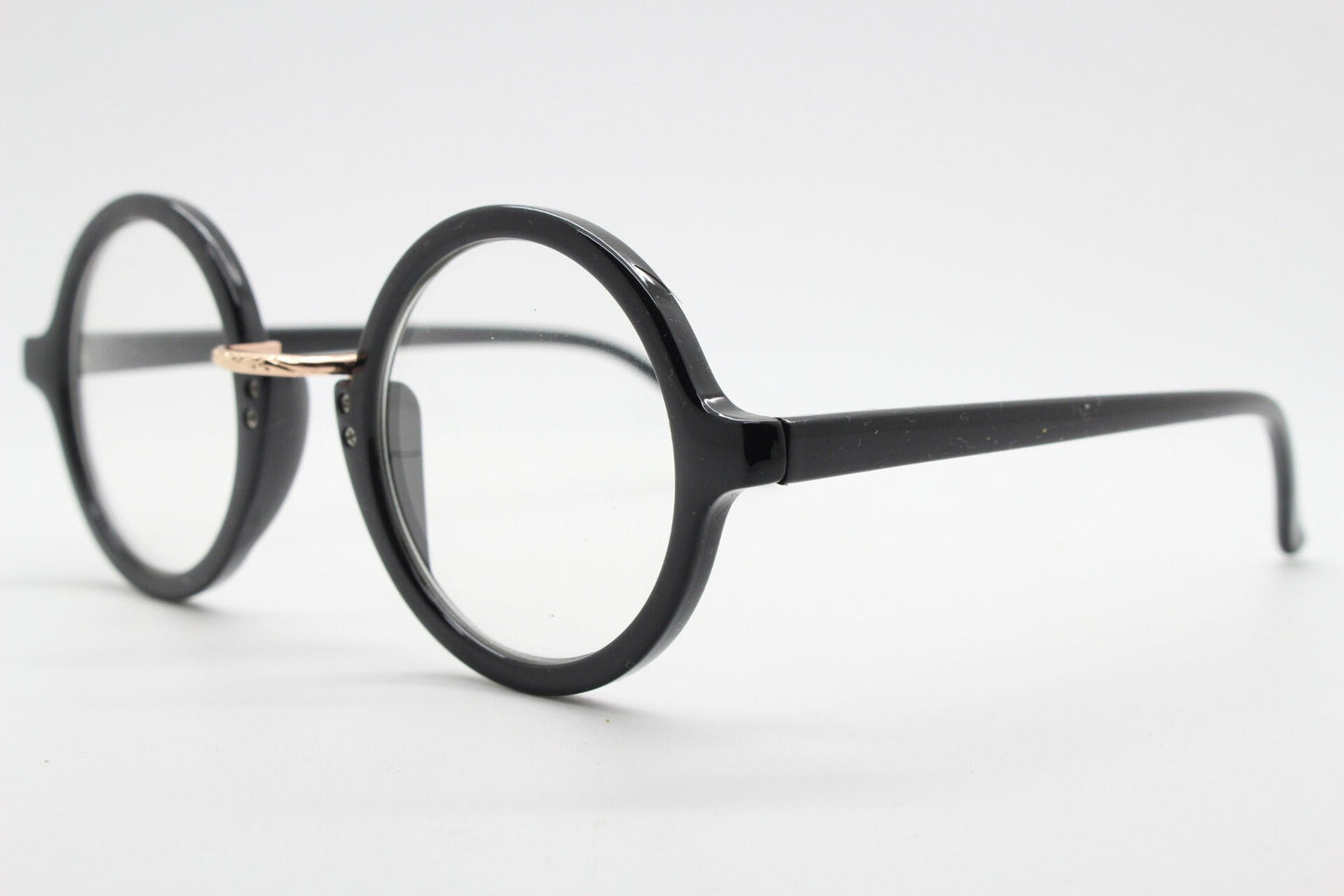 90s vintage black round glasses. 30s, 20s style optical frames. Prescription eyeglasses with clear lenses. RX spectacles