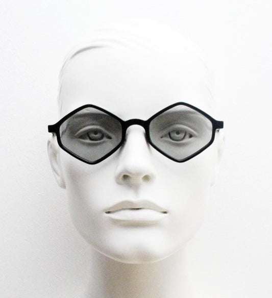 90s vintage diamond hexagon sunglasses. Atmospheric 6 sided black gloss frame with extra light tone lenses. Unused BNWT