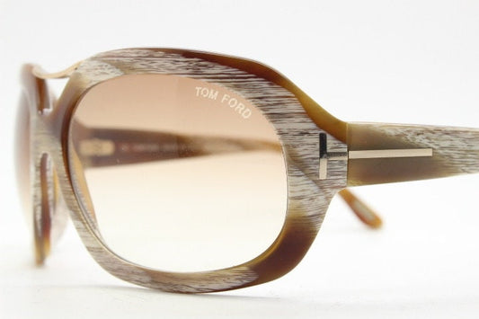 Tom Ford vintage Y2K wrap around sunglasses model Camilla Tf24 made in Italy. Stunning brown and beige natural horn looking acetate. NOS