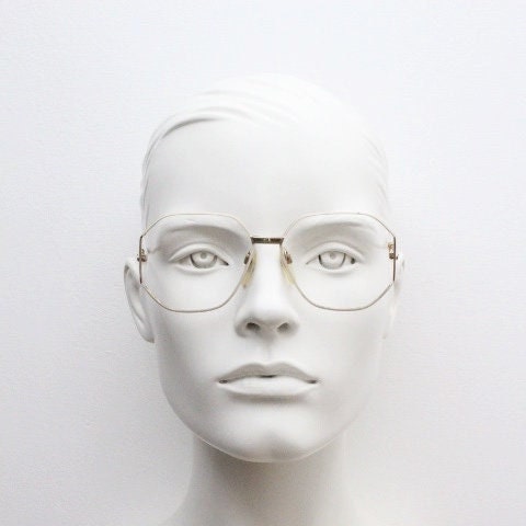 Silhouette 70s vintage octagon eye glasses. Womens sophisticated angular golden optical frame with white detail. Prescription eyeglasses. Rx
