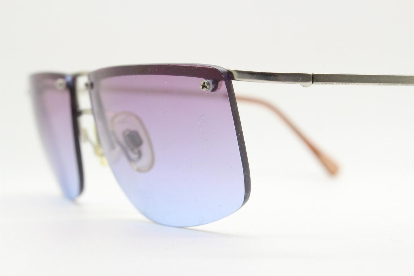 Y2K vintage purple shield sunglasses. 2000's satin finish metal half frame wraparound with sensational curving ombre lenses. 90s. 00s