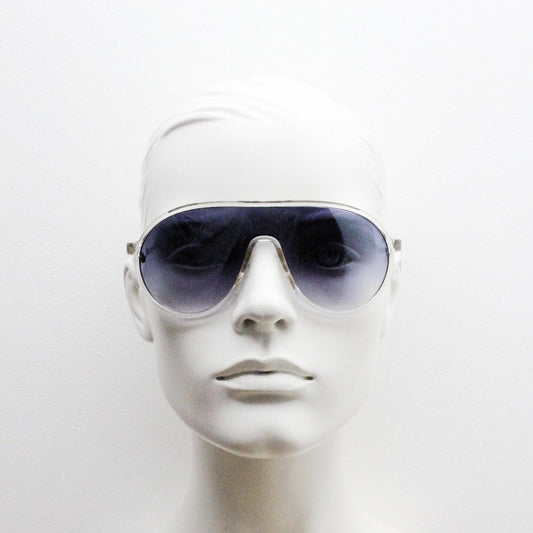 Y2K vintage visor aviator sunglasses. 2000's transparent and black frame with graduating mono lens mini mask shield design. BNWT. 00's NOS