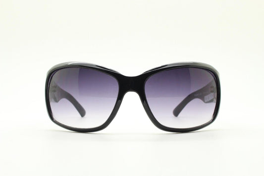 Y2k vintage wrap around sunglasses by Kenneth Cole Reaction. Curved black shield frame with gold trim. 60s bug eye design. 2000's NOS