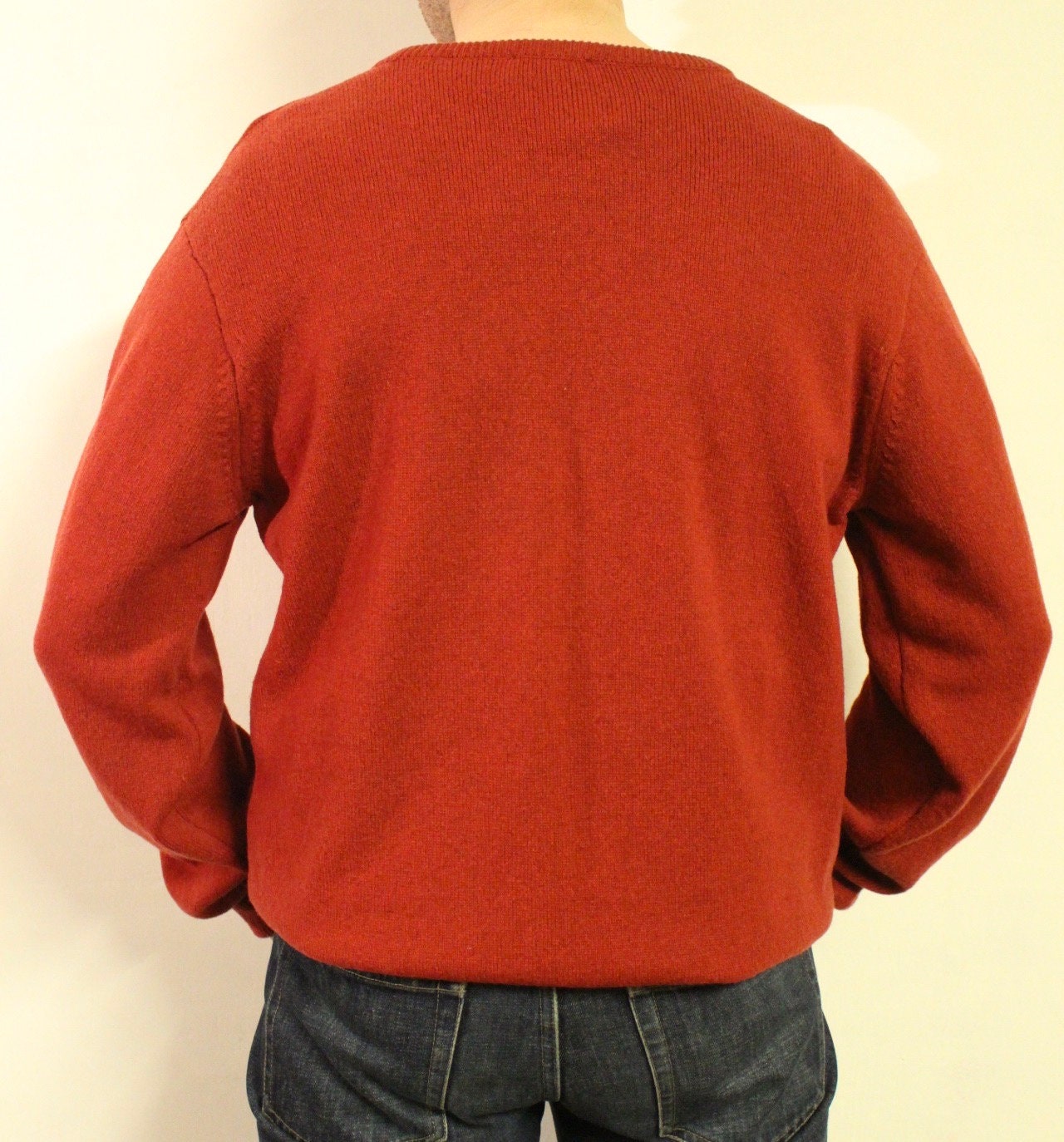 Gabicci vintage plain knit jumper. Mens red round neck wool sweater. BNWT. Unused NOS pullover. Clearance item - rrp 80 GBP