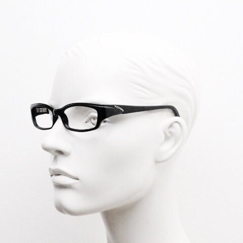 Missoni modified cat eye glasses. Rectangular low profile black acetate optical frames. Prescription eyeglasses. RX spectacles