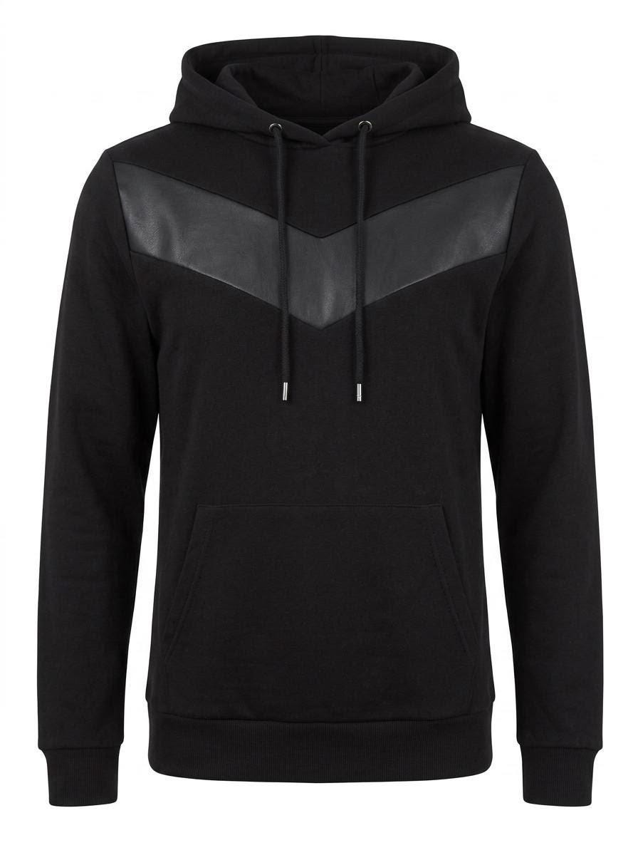 Diesel Timeless fitted pullover hoody sweatshirt. Womens all black hooded jumper with real leather V panel. BNWOT production sample Size S