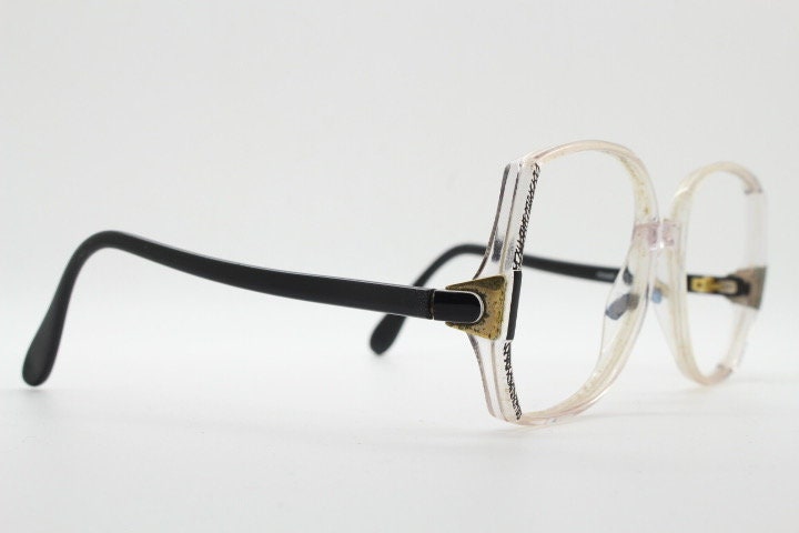 Silhouette 80s vintage hexagon eye glasses made in Austria. Dynamic transparent crystal optical frame with abstract pattern. Prescription RX
