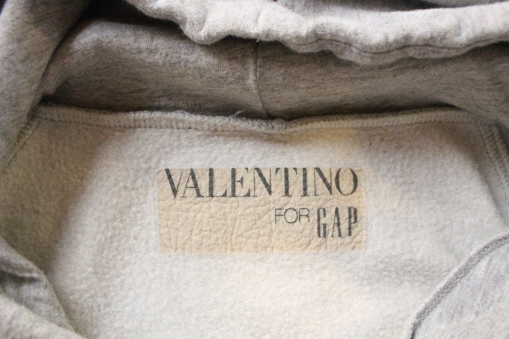 Valentino for Gap vintage Y2K pullover hoody. Grey cotton sweat top with cascading frilled edge and tail. 2000s designer collab