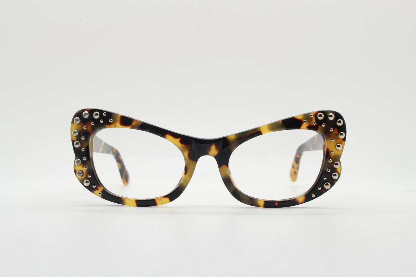 Agent Provocateur cat eye glasses made in Japan by Linda Farrow. Studded tortoise optical frame. Luxe Gallery Projects. Vintage NOS Full Set