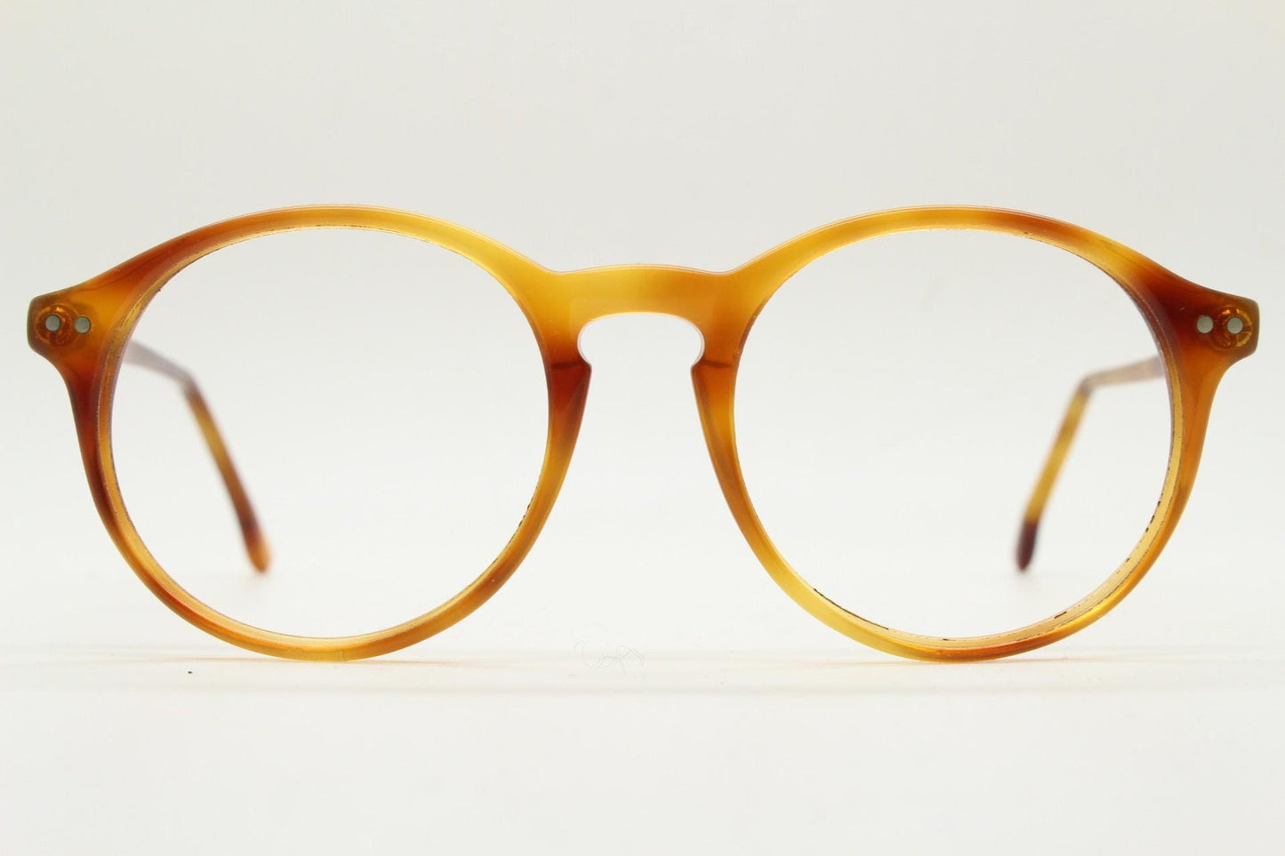 Ralph Lauren round panto 90s vintage eye glasses. 1940s design in light mottled brown acetate. Optical frame. Prescription eyeglasses. RX
