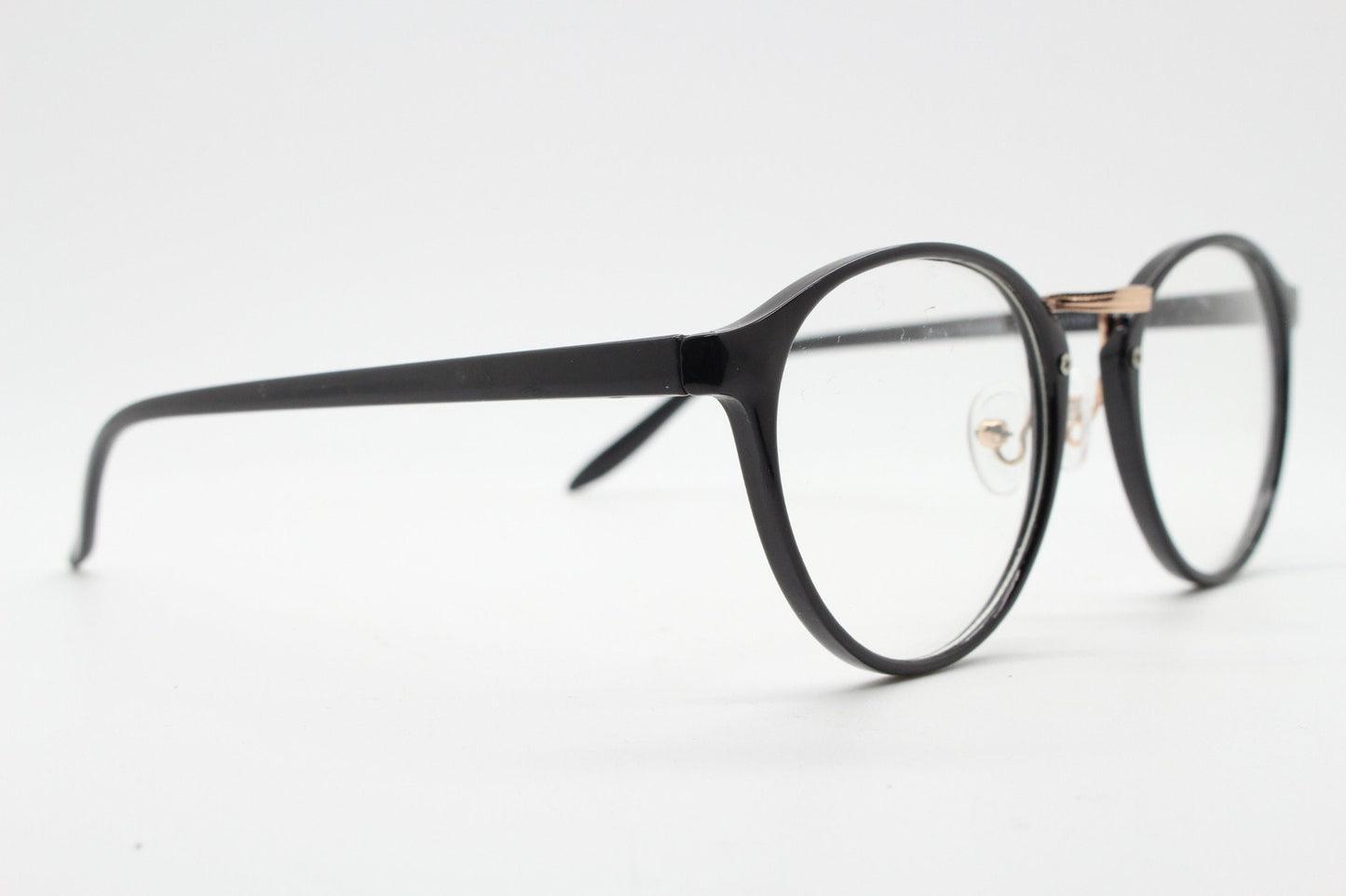 90s vintage slender frame glasses. Black with gold bridge optical frames. 40s, 50s style prescription eyeglasses. Clear lens eyeglasses. RX