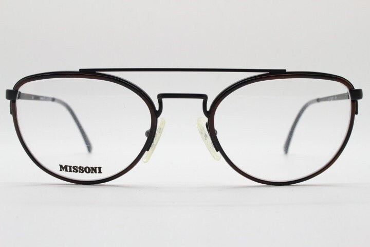 Missoni 90s vintage oval panto eye glasses made in Italy. Black matt alutanium optical frames with tortoise inserts. Prescription RX. NOS