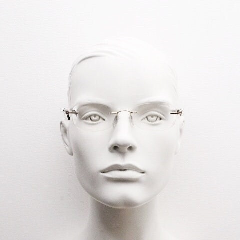 Silhouette rectangular frameless eye glasses made in Austria. Minimal optical frame with enamel and diamantes. Prescription RX. Rhinestone