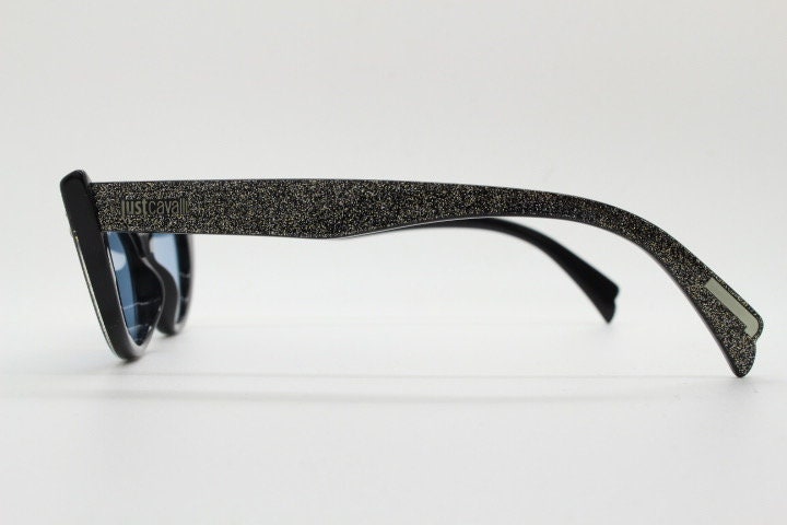 Just Cavalli vintage pointed cat eye sunglasses. Intense silver glitter 50s design bad girl acetate cateye. NOS. Rockabilly pin up