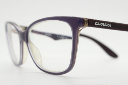 Carrera rectangular cat eye glasses. Deep purple layered acetate small cateye optical frames. Prescription eyeglasses. Vintage RX spectacles