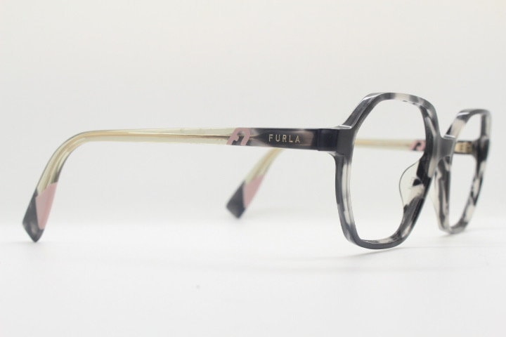 Furla hexagon eye glasses. Grey \ clear marbled acetate optical frame with transparent arms. Vintage prescription RX spectacles. RRP 135 GBP