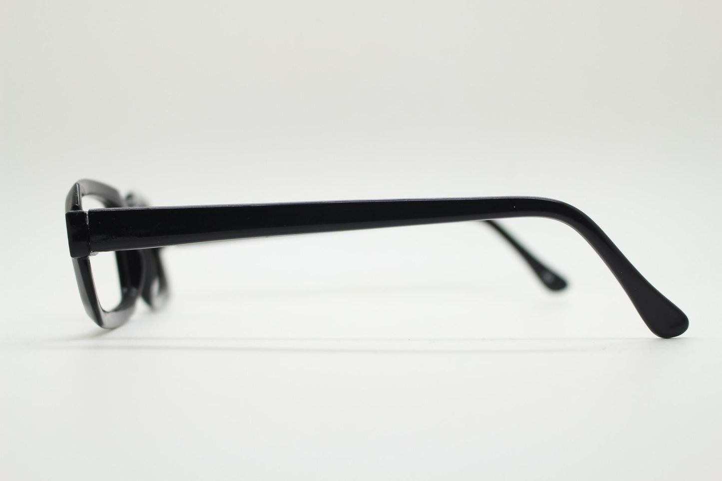 90s vintage black rectangular eye glasses. Thick framed low profile gloss acetate spectacles. Prescription optical eyeglasses. RX. NOS