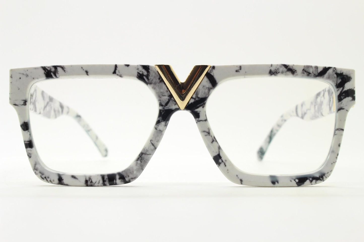 White marble flat top oversized eye glasses. Extreme fashion statement chunky optical frame with V bridge. Prescription. Vintage. RX  NOS