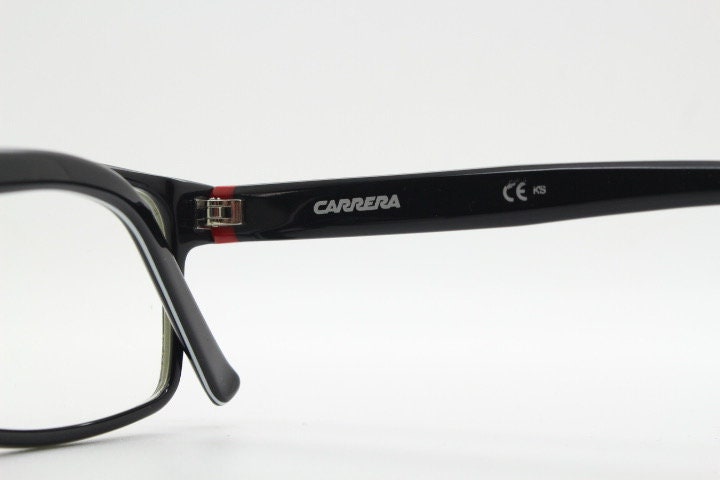 Carrera rectangular glasses. Black and white layered acetate optical frames. Prescription eyeglasses. Vintage RX spectacles