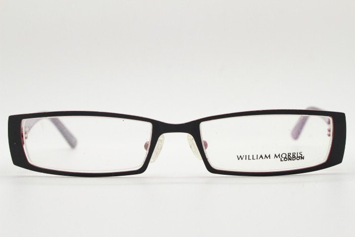 William Morris vintage rectangular eye glasses. Black matt low profile metal optical frames with layered acetate arms. Prescription RX NOS