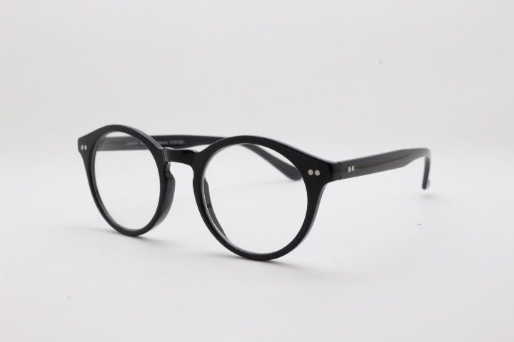 90s vintage small round glasses. 30s, 20s style black optical frames. Prescription eyeglasses with clear lens. RX spectacles