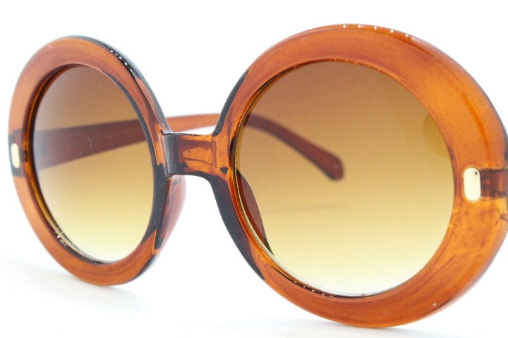 Y2k vintage oversized round sunglasses. Women's big 60s mod design brown transparent frame with Havana gradient lenses. Unused BNWT