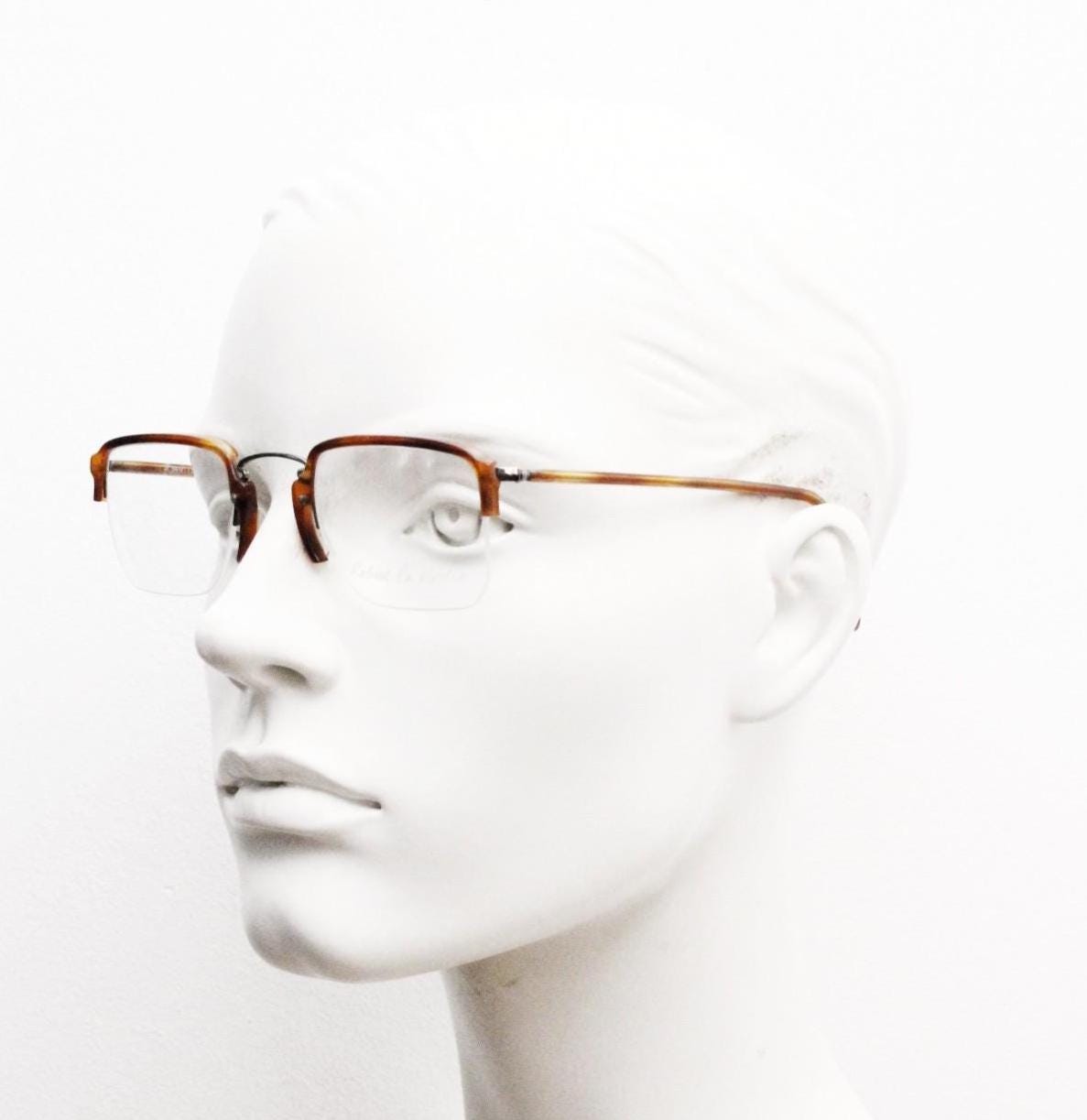 Robert La Roche rectangular half frame eye glasses made in Italy. 90s vintage minimal brown optical frame. Prescription eyeglasses RX. NOS