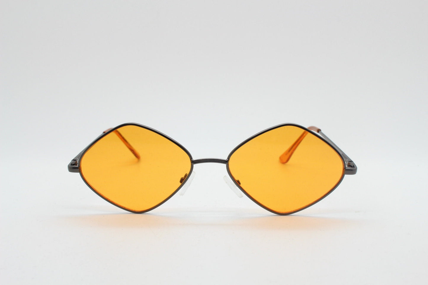 90s vintage diamond sunglasses. Minimal bronze brown psychedelic mod style frame with blazing orange lenses. Unused BNWT