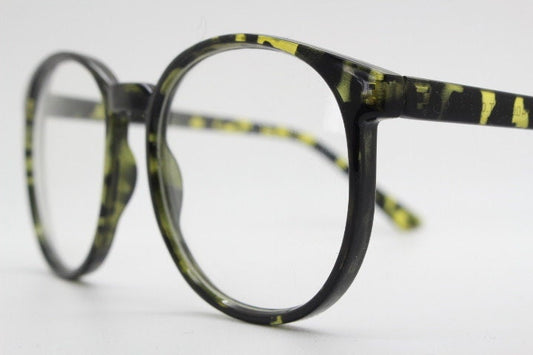 80s vintage round glasses. Slightly oversized slim green tortoise optical frames. Prescription eyeglasses. RX Spectacles. Unworn NOS