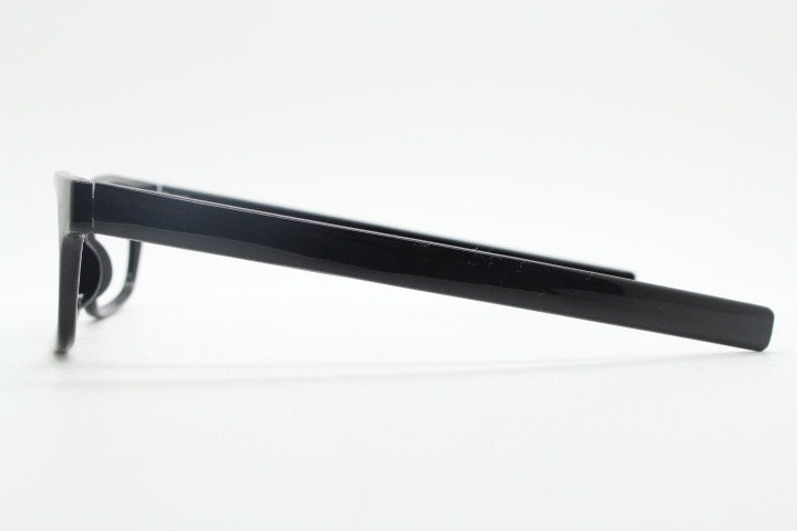 90s vintage black eye glasses. 60s design low profile rectangular straight arm optical frames. Prescription eyeglasses. RX Spectacles. NOS