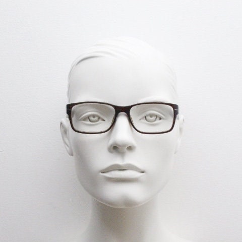 Lyle and Scott rectangular flat top eye glasses. Dark brown gloss optical frames. Prescription eyeglasses. RX Spectacles. Vintage