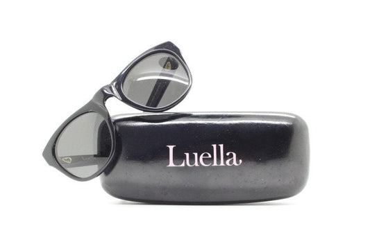 Linda Farrow Collaborations sunglasses with LUELLA. Limited production black acetate chunky wayfarer design with heart crests. NOS vintage