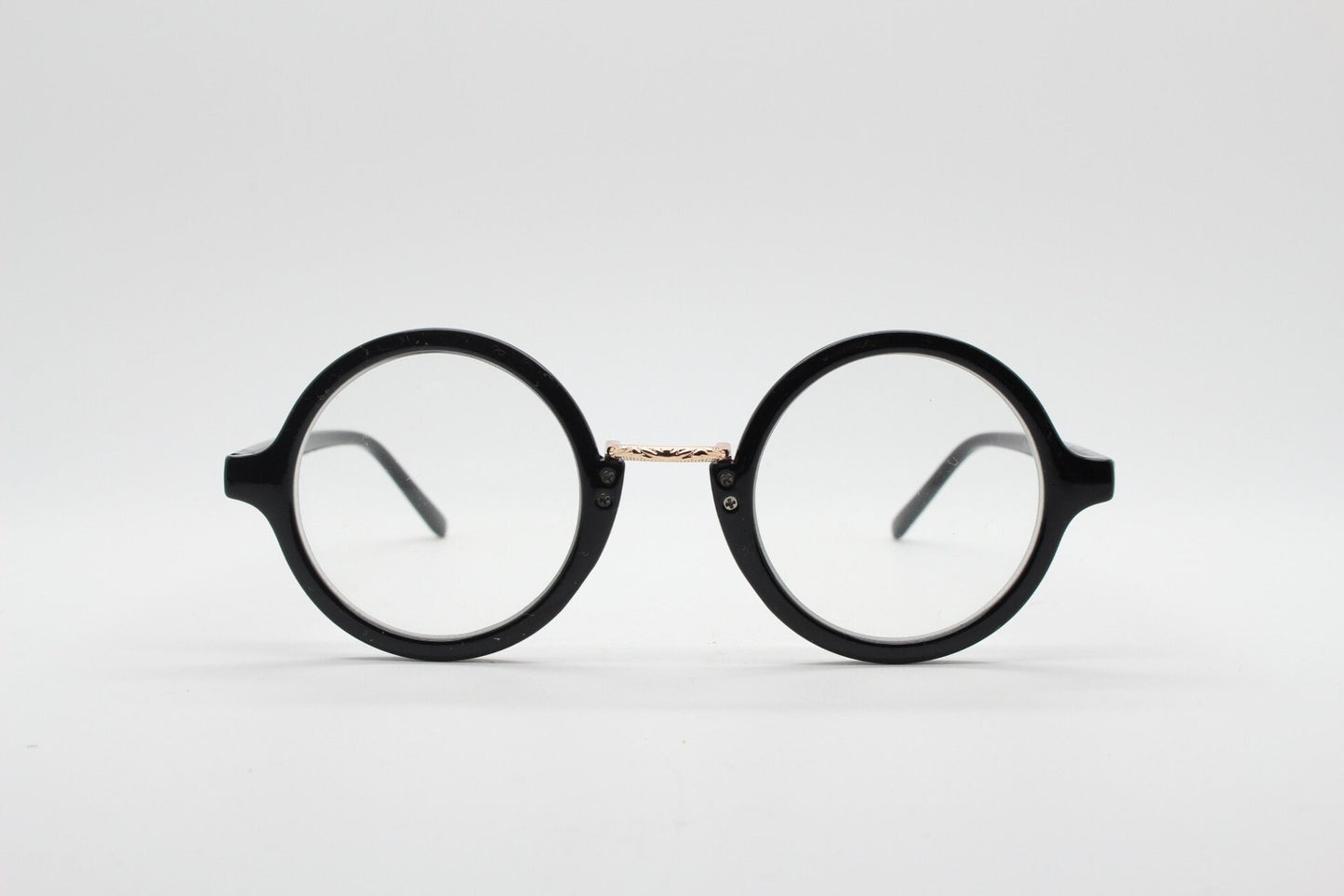 90s vintage black round glasses. 30s, 20s style optical frames. Prescription eyeglasses with clear lenses. RX spectacles