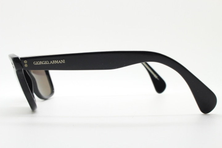Giorgio Armani 90s vintage wayfarer design sunglasses made in Italy. All time classic in high grade plain black gloss acetate