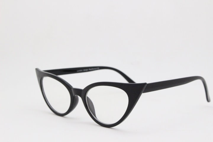 Y2K pointed cat eye glasses. Vintage black slender clear lens optical frame. Womens prescription eyeglasses. 50s style rockabilly spectacles