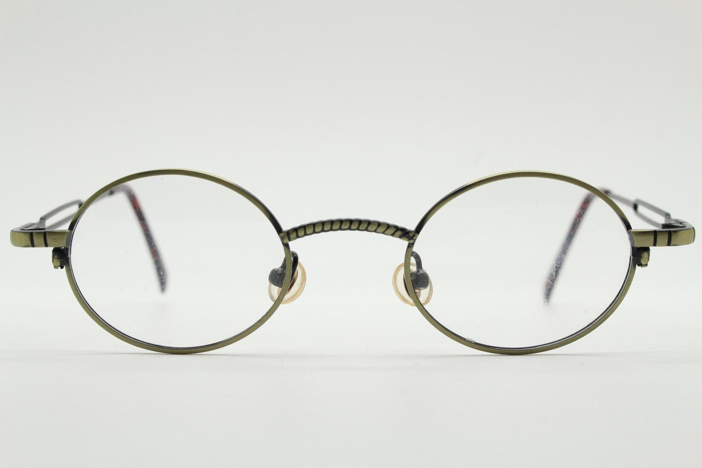 Paris Ma 90s vintage small oval eye glasses. Brushed bronze optical frames with charming details. Prescription NOS. Steampunk spectacles