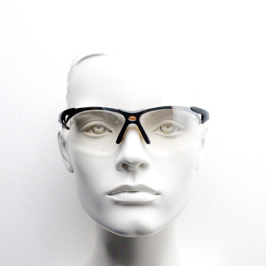 90s vintage visor sports shield sunglasses. Rimless black wrap around with extra light tone mirror lenses. Mini mask. 2000's. Y2K. NOS