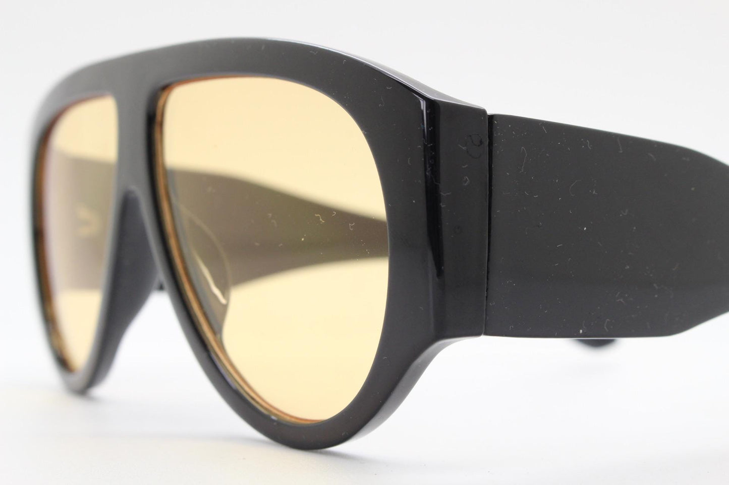 Vintage thick fat arm aviator sunglasses. Intense Black gloss frame with light tone brown lenses. Modified teardrop aviators. BNWT