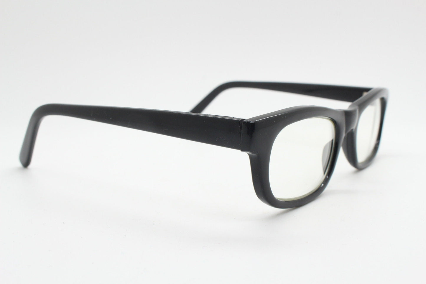 90s vintage black low profile glasses. 60s design rectangular gloss acetate optical frames. Prescription eyeglasses. RX Spectacles. BNWT NOS