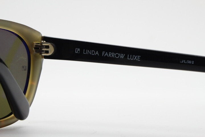 Linda Farrow Luxe sunglasses made in Japan. Blended black and tortoise layered acetate. Gallery Projects Vintage. NOS