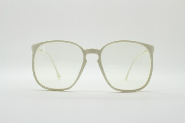 80s vintage oversized square eye glasses made in Italy. Ice white fashion grail optical frames with clear lenses Prescription eyeglasses. RX