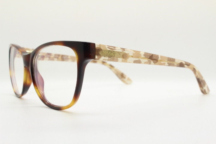 Max & Co cat eye glasses. Tortoise front acetate optical frame with crystal arms and brown camouflage. Womens vintage prescription RX