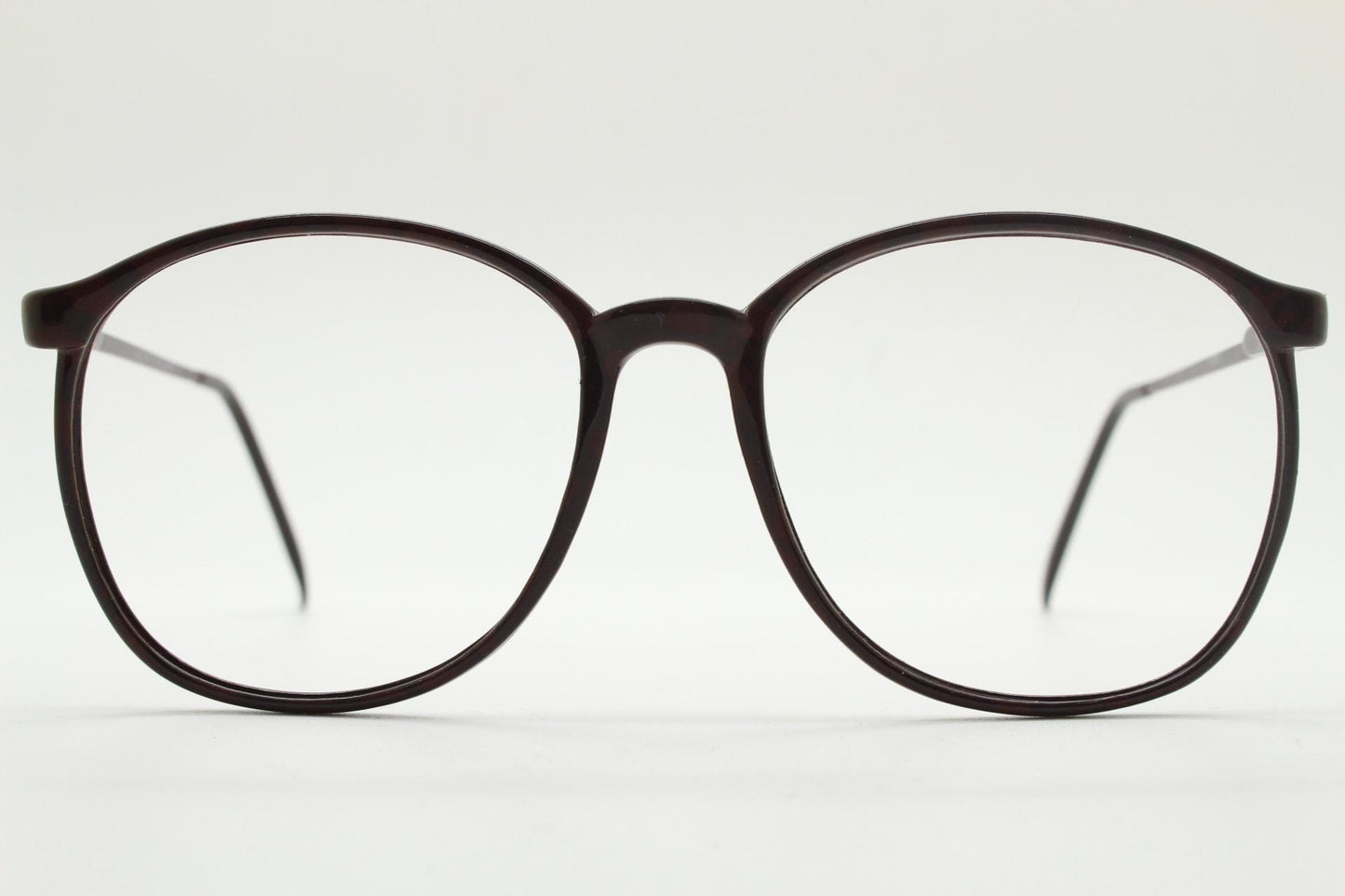 80s vintage dark brown round eye glasses. Slightly oversized slender optical frames. Prescription eyeglasses. RX spectacles