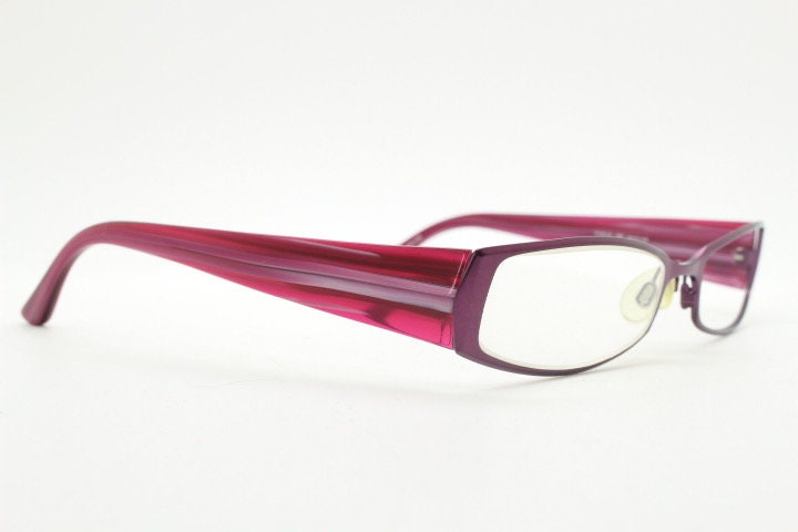 Tommy Hilfiger 90s vintage glasses model 3214A. Pink and red tone acetate / metallic optical frame. Prescription eyeglasses. RX spectacles